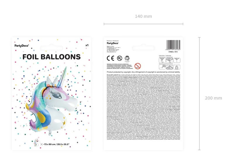 Balon foliowy Jednorożec 73x90cm FB74 PartyDeco
